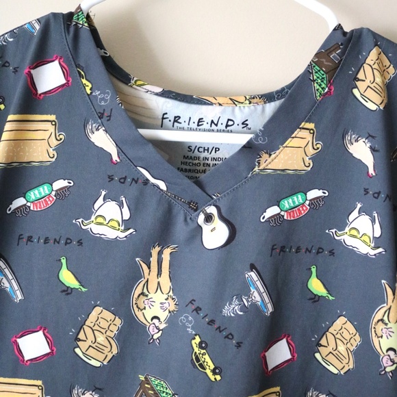 FRIENDS Nurse Scrub Shirt Top by Issac Morris Short Sleeve Women's Small - Picture 3 of 6